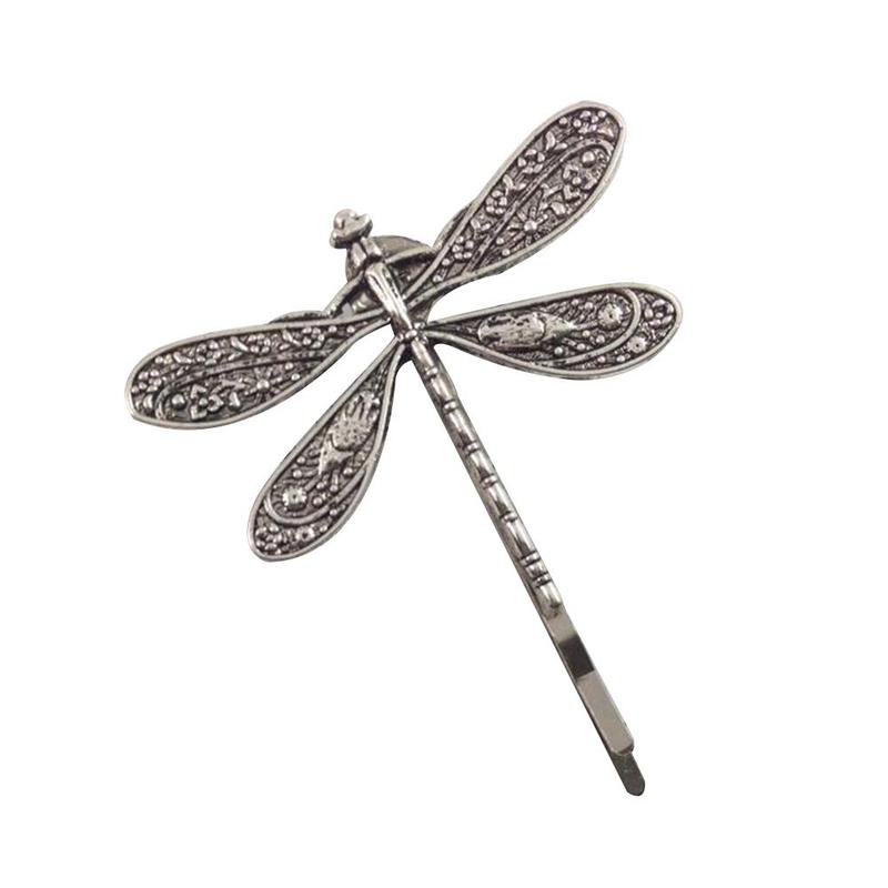Antique silver single-bar retro dragonfly hair clip